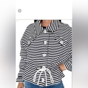 Women’s knit harbor blue and white nautical  stripe button down jacket. Size XS